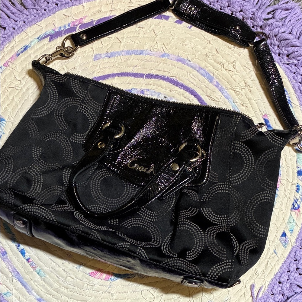 Coach Black and Gray Patterned Shoulder Bag